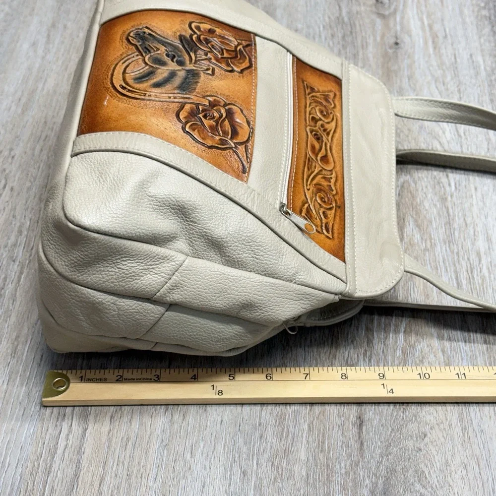 Vintage Horse Tooled Leather Shoulder Bag  Floral Cowgirl Purse Made in Mexico